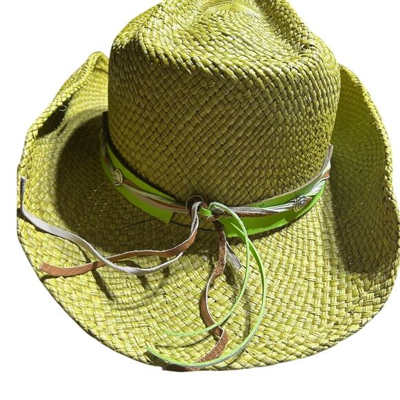 Montecarlo Wild West Lime Green genuine Panama straw hat made in Colombia nwt main image 11